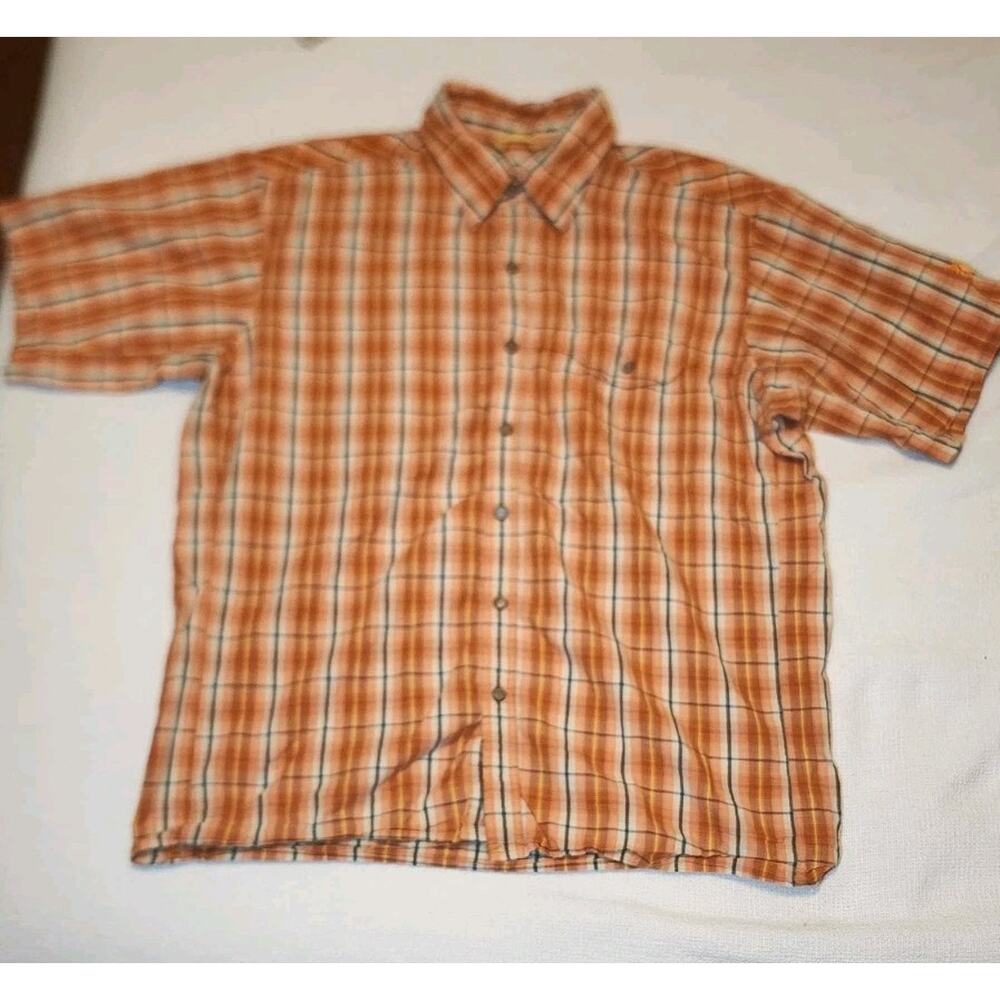 Mountain HardWear Shirt Men's L Cotton Blend Orange‎ Plaid Short Sleeve Snap Up